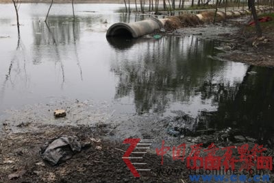 濟(jì)南達(dá)利在河道中另一個排口,河中的水已經(jīng)都變成了黑色。 濟(jì)南達(dá)利在河道中另一個排口,河中的水已經(jīng)都變成了黑色。